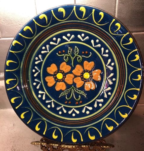 Vintage Moroccan Signed Ceramic Hand Painted Bowl-Plate 10 3/4 Inches