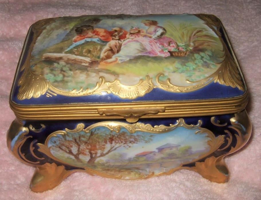 Antique Jewelry Casket Hand Painted Scenes French Porcelain Box Rare Fabulous