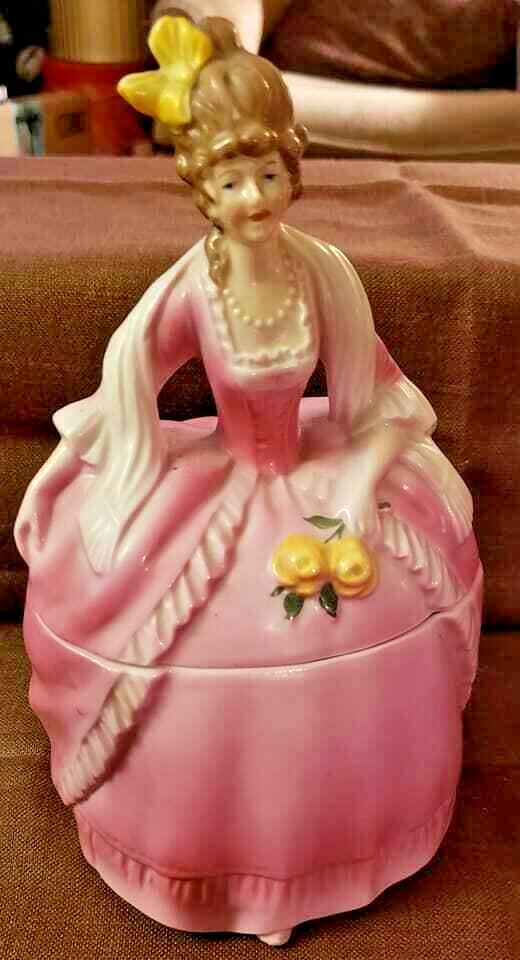 Vintage Porcelain Dresser Dolls Madame Pompadour-Germany-E & R Figural Lady Box