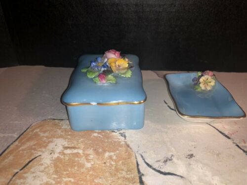 Antique Crown Staffordshire Jewelry Box And Ring Dish 19th Century