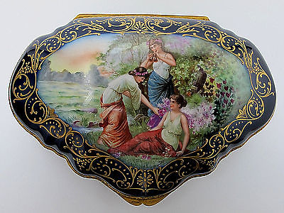 Lg Antique Handpainted Porcelain Dresser Box Chateau De L' Hermitage Excellent