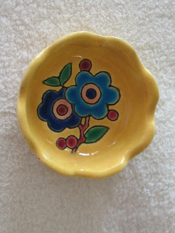 Vintage French Longwy Canary Yellow Enameled Butter Pat, ff331