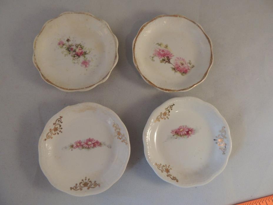 Lot of 4 Butter Pats daisy roses pink floral pattern gold highlights
