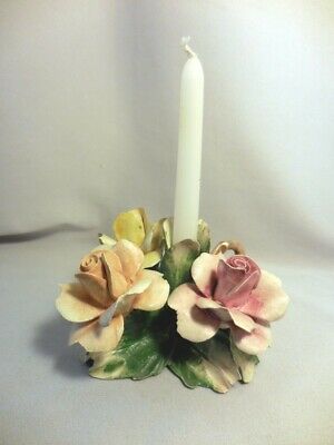 VINTAGE CAPODIMONTE MULTI ROSE FLOWER CANDLE HOLDER WITH MARKING