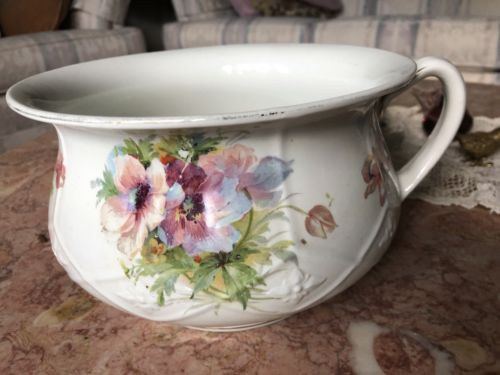 BURLEIGH WARE, ENGLAND antique  Chamber Pot - Ivory- Flowers