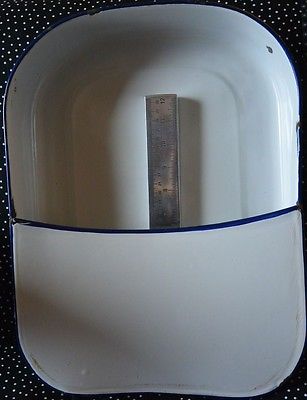 Antique RECTANGLE White with Blue Enamelware Hospital Bed Pan 16