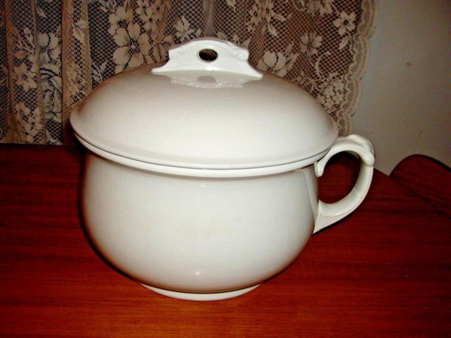 Antique Royal Ironstone Alfred Meakin England White Porcelain Chamber Pot W/LID