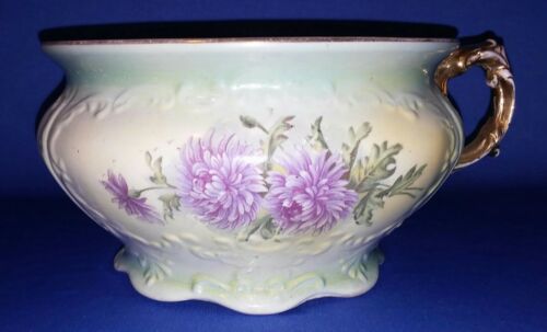 Charming Antique Porcelain Floral Chamber Pot Sterling