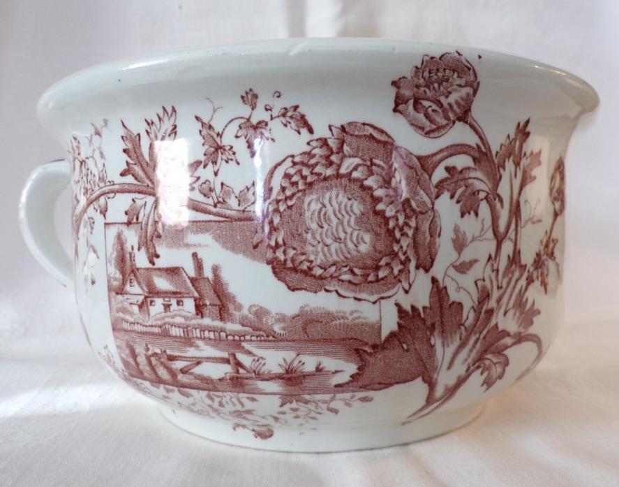 Chamber Pot, Brown tranferware Sunbeam pattern by F Winkle and Co., England