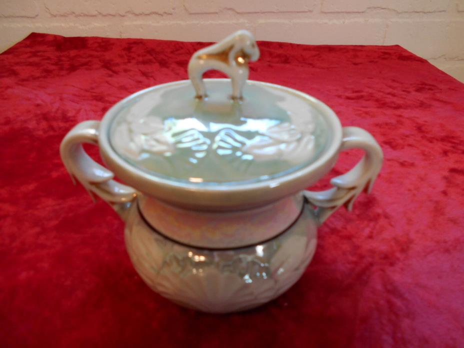 VINTAGE SUGAR BOWL WITH LAMB FOR HANDLE