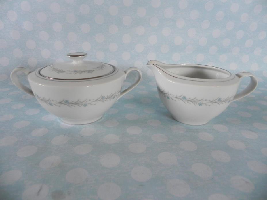 Creamer And Sugar Bowl with Lid Rose China 2103 Louden Japan Small Blue Flowers