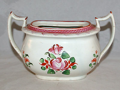 ANTIQUE ENGLISH WORCESTER LOWESTOFT FLORAL ROSE PORCELAIN HANDLED SUGAR BOWL