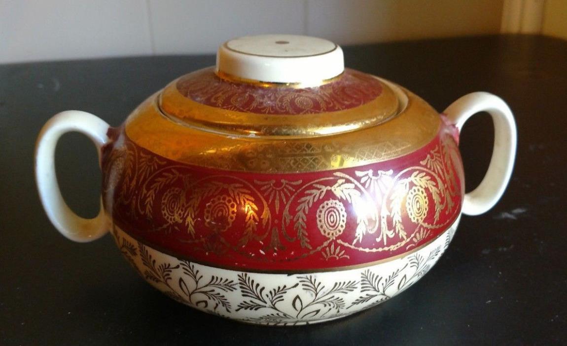 Bromley Sugar Bowl 22KT Painted with Lid  #1015 Hollywood Regency
