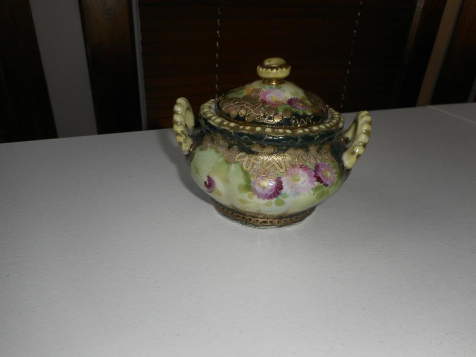 Vntg Oriental Japan Hand Painted Sugar Bowl Urn Porcelain Ceramic Hand Painted