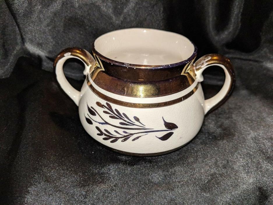 Vintage Gibsons Staffordshire Tea sugar bowl white gold stripes pink flower