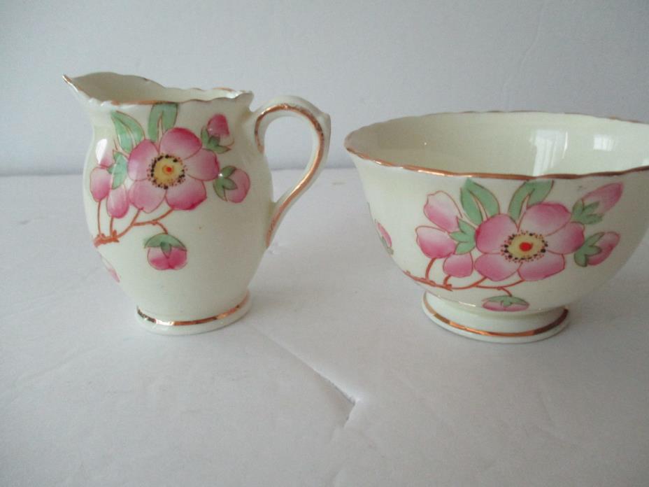 Vintage Delphine-Art Deco Ceramic Creamer & Sugar Bowl-Hand Painted-England