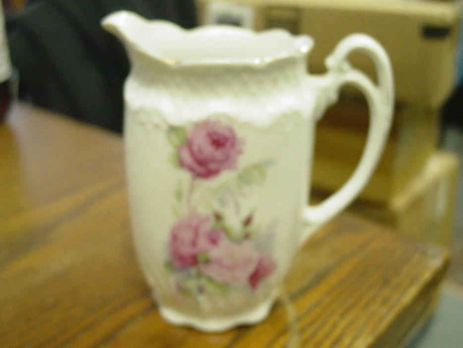 Antique Creamer Pitcher White Porcelain Hand Painted Pink Roses