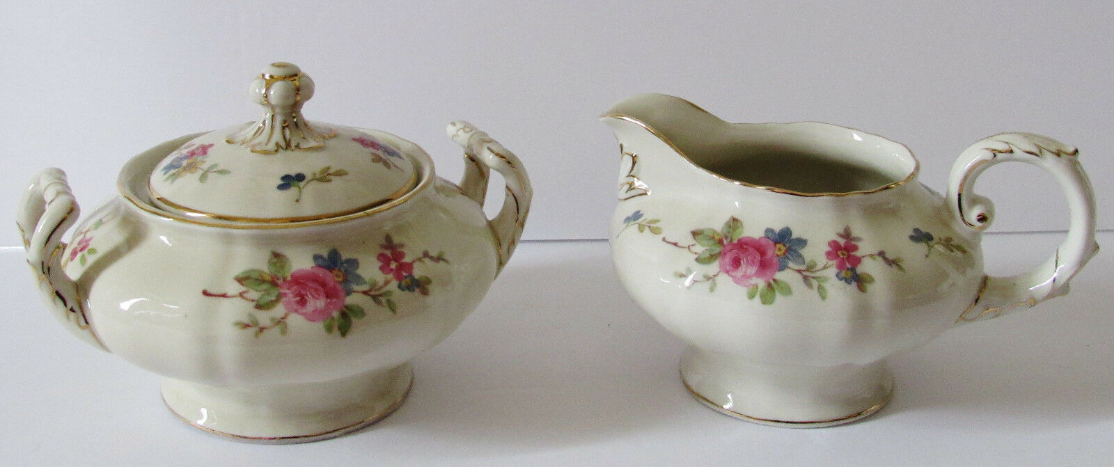 Krautheim Selb Bavaria Germany US Zone Pink Rose Sugar & Creamer Carmen