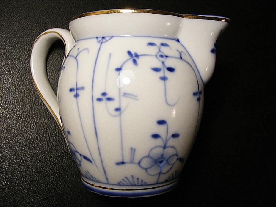Antique German Porcelain Creamer Pitcher Hand Painted Strawflower Design w Gold