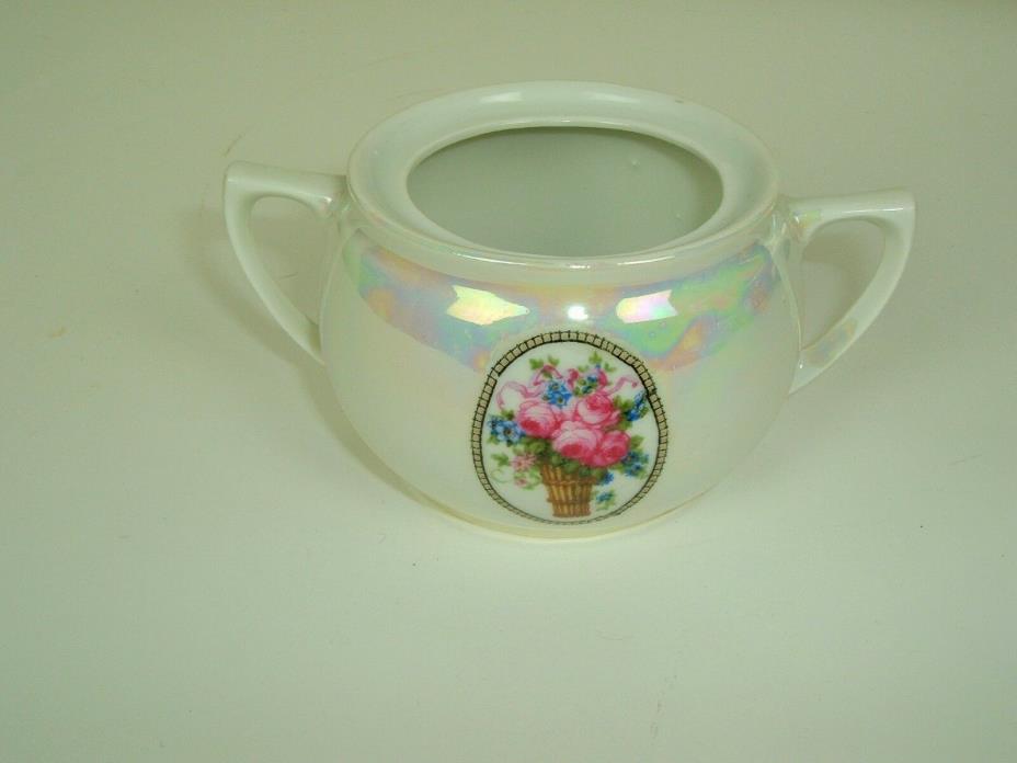 Vintage Pink White Floral Pearlescent Sugar Bowl Made In Germany (No Lid) shabby