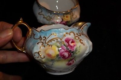 Antique 1909 BRC MOLIERE Germany Fine German Porcelain Cream & Sugar Bowl ~ROSES
