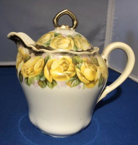 Yellow Rose Bavaria Vintage Porcelain Teapot Shaped Creamer Pretty