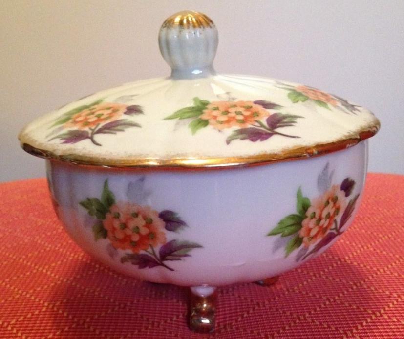 Japan- Porcelain Sugar Bowl with Gold Feet and Flowers