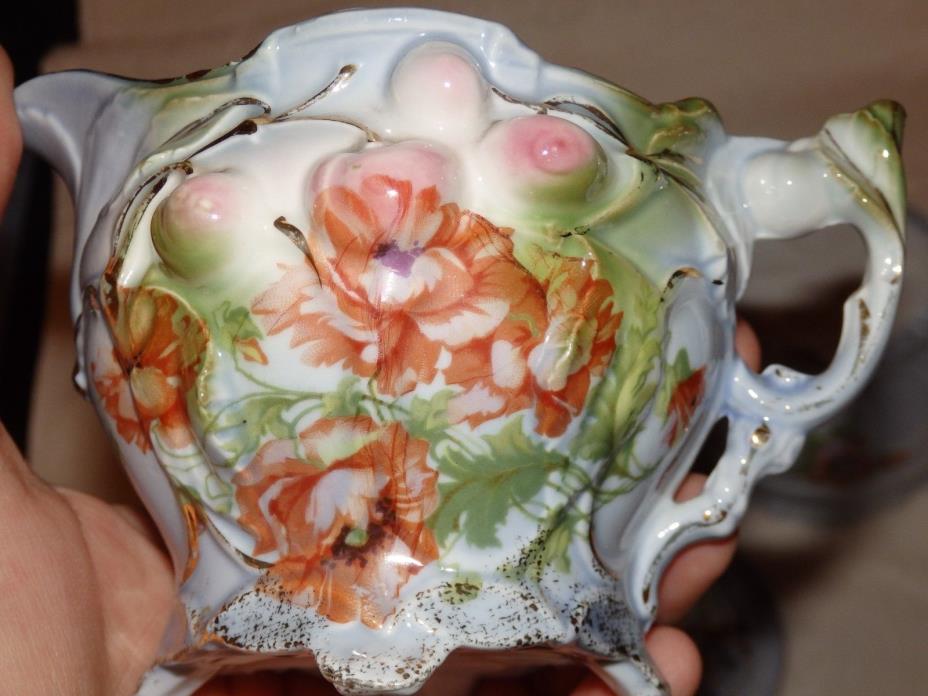 Vin/Antiq Made in GERMANY Porcelain CREAM & SUGAR w/Beautiful FLOWERS CHERRIES?