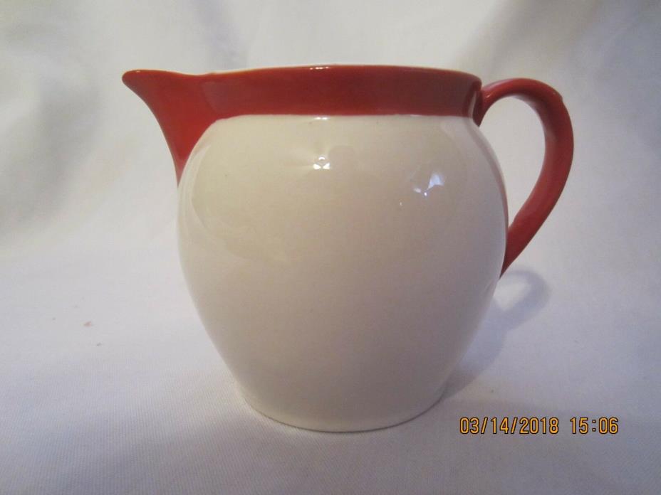 Vintage Ceramic Creamer / Small Pitcher with simple Red Spout and trim