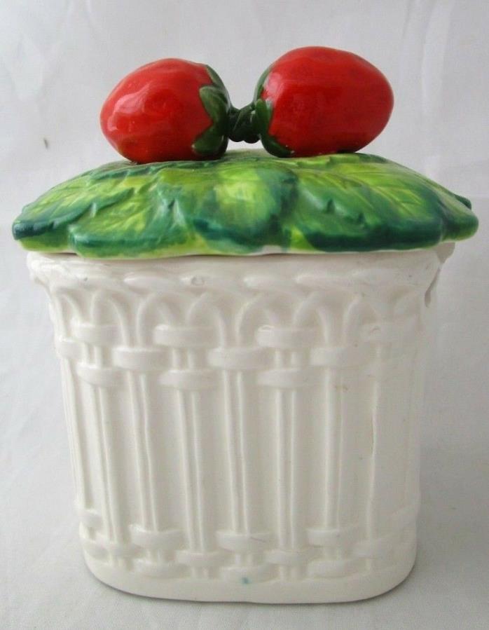 Vintage Sugar Dish & Lid with Basket Bottom & Strawberries