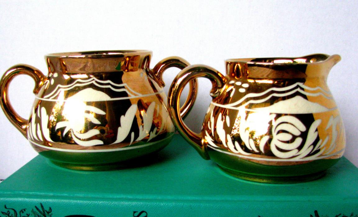 Gibsons Staffordshire Gold and White Creamer and Sugar Bowl, Art Deco Wedding