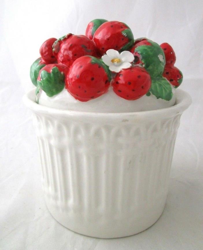 Vintage Sugar Dish & Lid with Basket Bottom & Strawberries - Italy Made