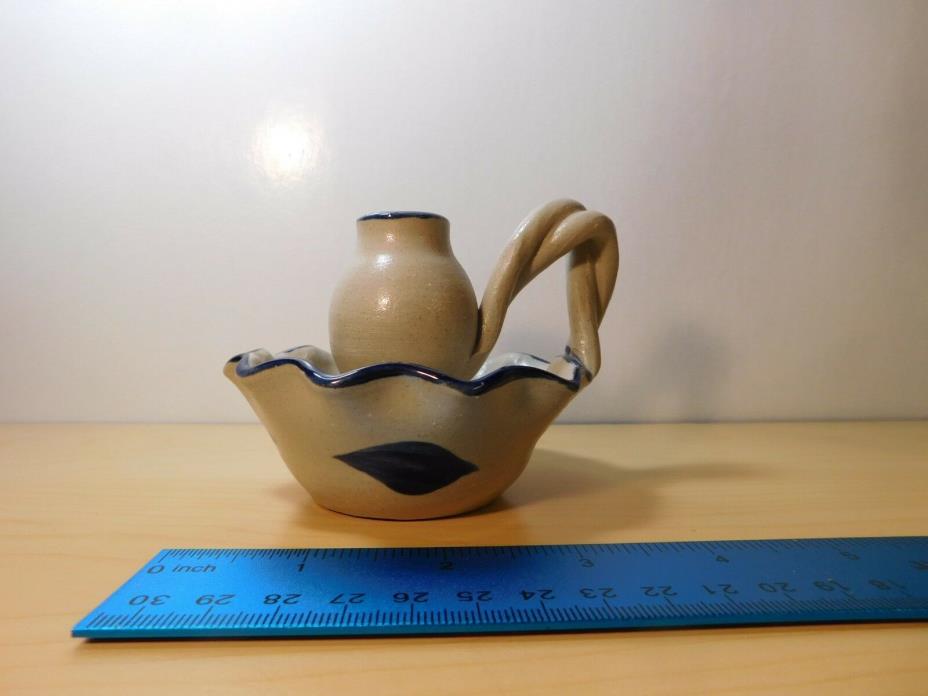 VINTAGE WILLIAMSBURG POTTERY STONEWARE SALT GLAZE CANDLE HOLDER--LEAF