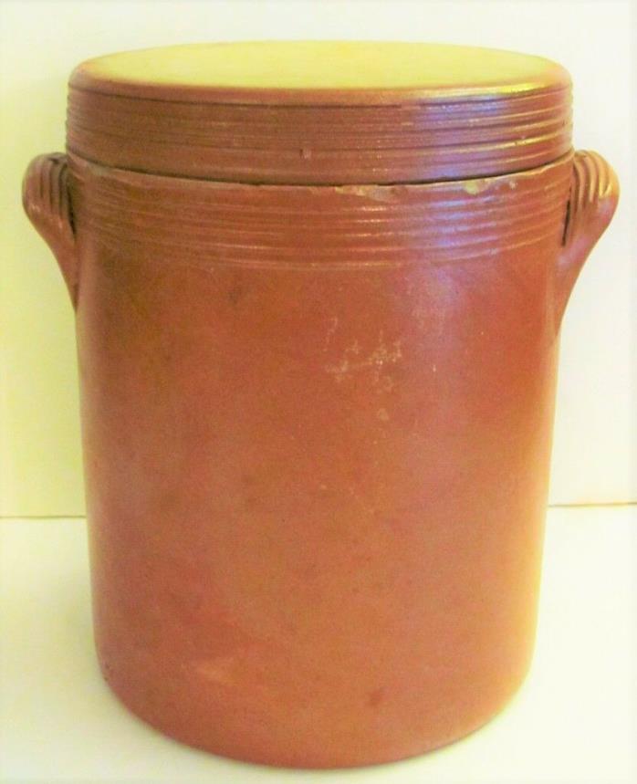 Antique VTG Gres De Bonny French Stoneware Pottery Canister Lid Crock 8” Tall #4