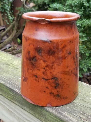 Decorated Redware Crock Teepee Tapered Form Pa Antique Pottery