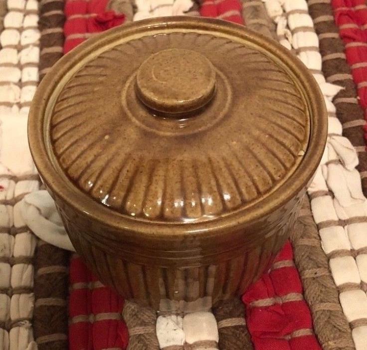 USA small lidded container-bean pot-dips-soups-Brown ridged