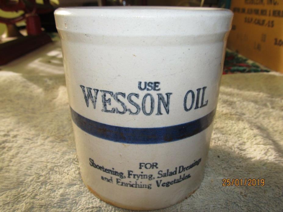 Vintage  Wesson Oil Beter Bottom Crock 5 1/4 x 4 1/4  inches