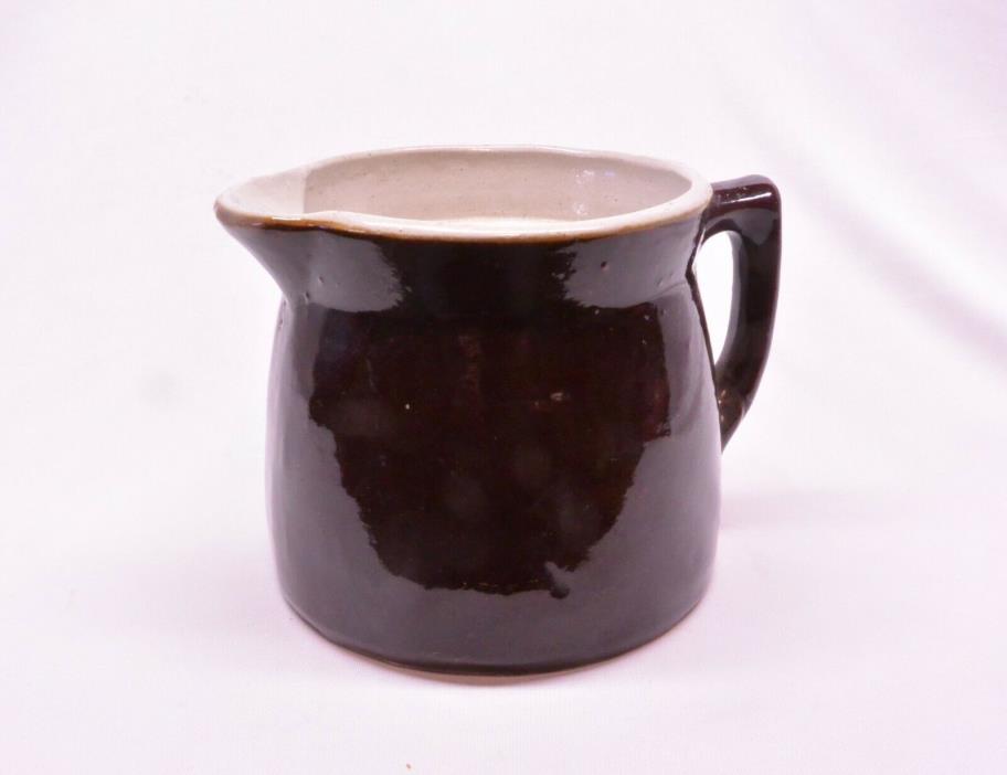 Antique Brownware Glazed Stoneware Pitcher: Batter, Milk or Cream; 1 Quart