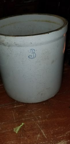 Antique 3 Gallon Stoneware Crock With Handles And Cobalt Blue Lettering