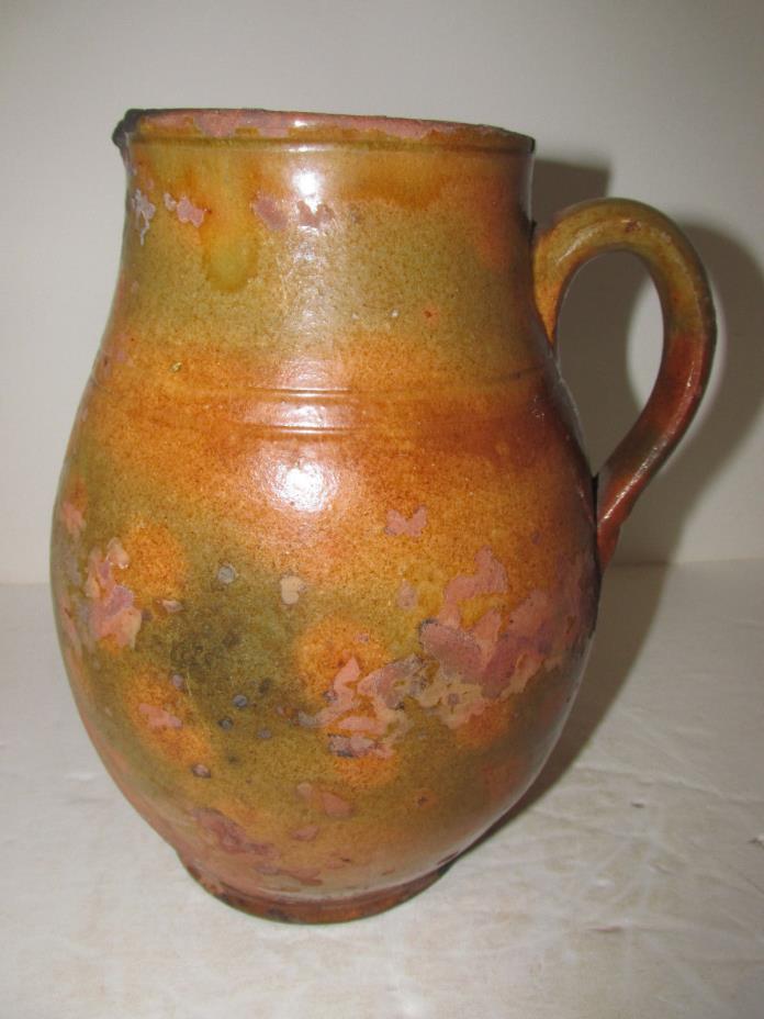 Antique Redware Pitcher, American, Circa 1850, Attributed to Washington Co. Md.