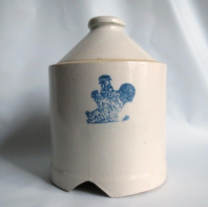 Antique McCoy Pottery Chicken Feeder Cobalt Blue Stoneware / Primitive Farmhouse
