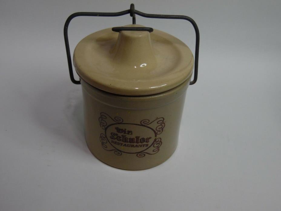 Vintage Win Schuler Wire Bale Stoneware Cheese Crock Beige Collectible