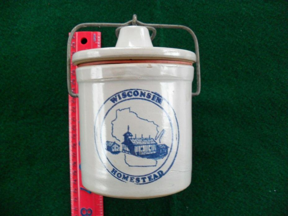 WISCONSIN HOMESTEAD CHEESE STONEWARE CROCK WITH RUBBER SEAL & WIRE CLOSURE