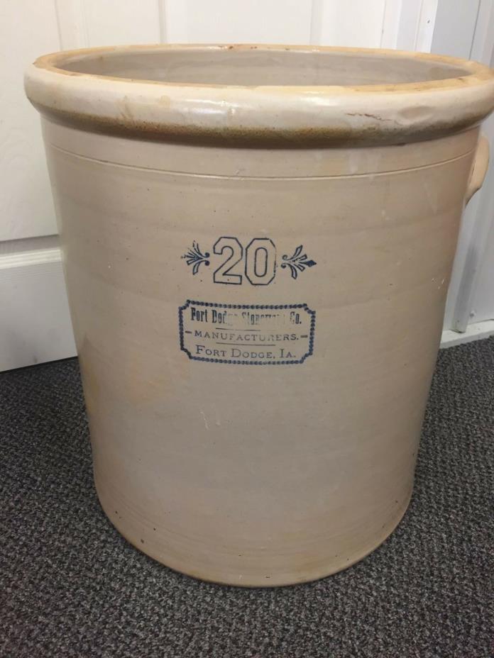 HTF EARLY 1900'S FORT DODGE IOWA 20 GALLON CROCK MUST SEE