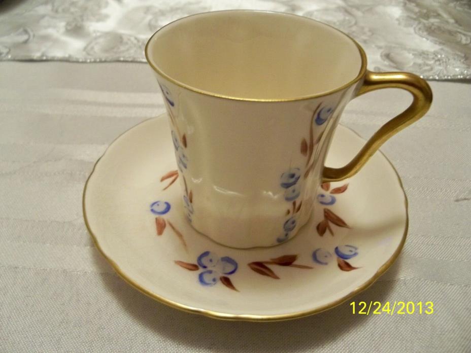 ANTIQUE  1940's ART DECO ROSE CROWN HAND PAINTED CHINA DEMITASSE CUP AND SAUCER