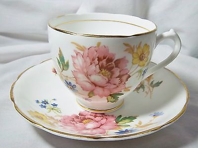 VINTAGE DUCHESS BONE CHINA CUP & SAUCER PINK YELLOW BLUE FLOWERS GOLD TRIM