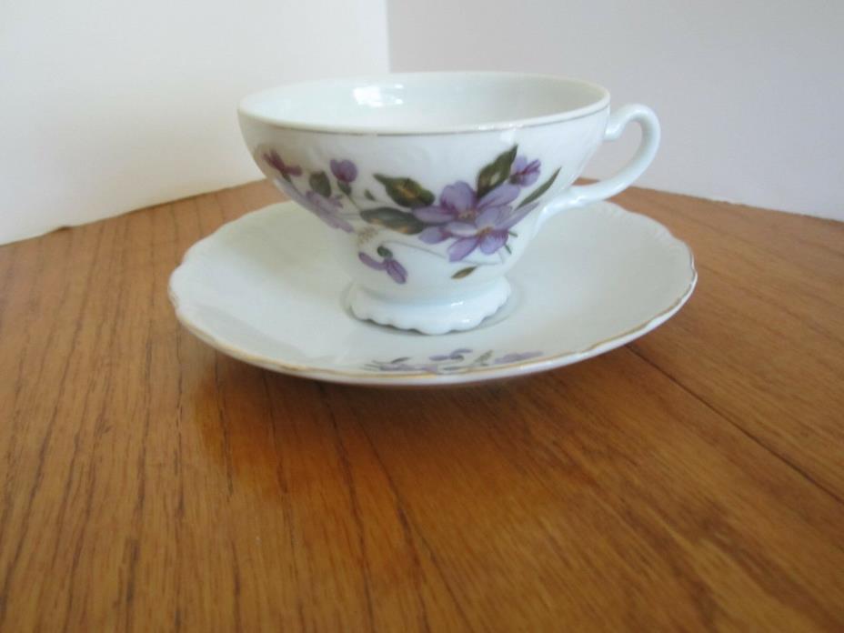 China Cup and Saucer White with Violets