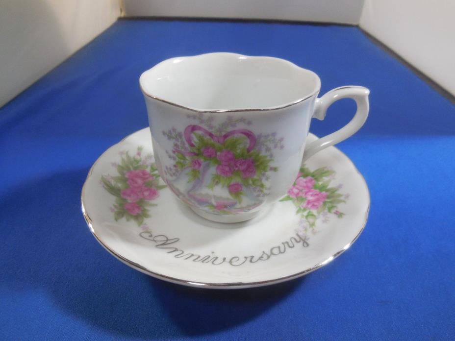 25th Anniversary Tea Cup & Saucer Roses & Bells