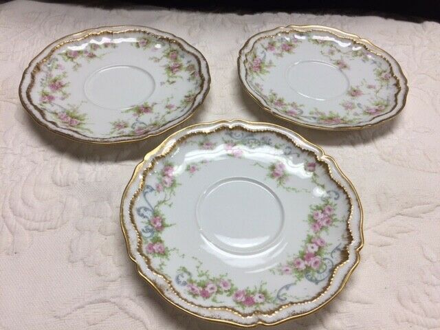 Theodore Haviland Limoges Schleiger 340 Double Gold Saucers Set of 3