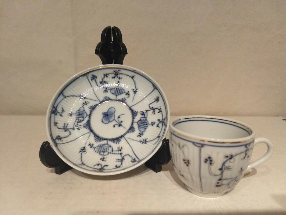 RAUENSTEIN Blue White STRAWFLOWER Meissen German Porcelain CUP SAUCER Demitasse
